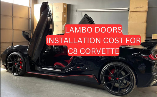 Black C8 Corvette with open Lambo doors showcasing C8 Corvette vertical doors installation cost