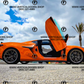 Orange sports car with open doors equipped with C8 Z06 vertical door kit by Vertical Doors Inc