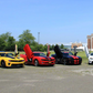 Yellow red black and white Camaro cars with Camaro vertical doors kit installed on all vehicles