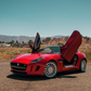Red Jaguar F-Type with Vertical Doors Inc Jaguar F-Type Lambo doors kit installed on both sides