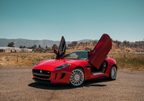 Red Jaguar F-Type with Vertical Doors Inc Jaguar F-Type Lambo doors kit installed on both sides