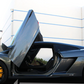 Black sports car with Gallardo Lambo doors kit installed showing vertical door open outdoors